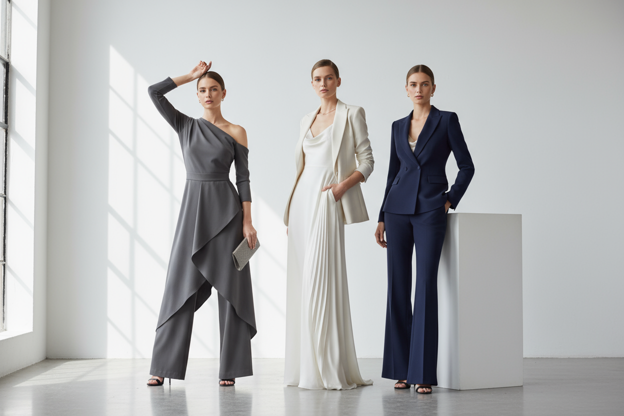 vrouwen poseren voor een kleding merk elegant clean en realistisch 